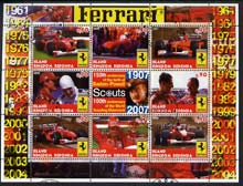 Antigua - Redonda 2005 Scout Anniversaries - Ferrari Racing Cars #02 perf sheetlet containing set of 8 values plus label fine cto used, stamps on scouts, stamps on cars, stamps on  f1 , stamps on racing cars, stamps on ferrari, stamps on schumacher