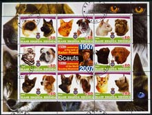 Antigua - Redonda 2005 Scout Anniversaries - Cats & Dogs #02 perf sheetlet containing set of 8 values plus label fine cto used, stamps on scouts, stamps on cats, stamps on dogs