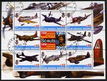 Antigua - Redonda 2005 Scout Anniversaries - Aircraft #02 perf sheetlet containing set of 8 values plus label fine cto used, stamps on scouts, stamps on aviation, stamps on  ww2 , stamps on 