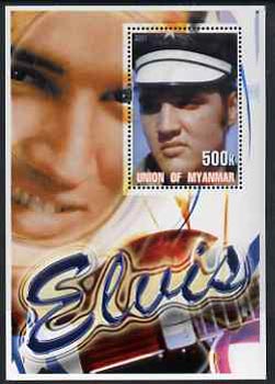 Myanmar 2001 Elvis Presley #3 perf m/sheet containing 1 x 500k value unmounted mint, stamps on personalities, stamps on elvis, stamps on music, stamps on films, stamps on cinema