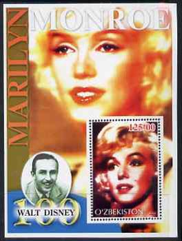 Uzbekistan 2002 Marilyn Monroe & Walt Disney Centenary #05 perf m/sheet unmounted mint, stamps on films, stamps on cinema, stamps on entertainments, stamps on music, stamps on personalities, stamps on marilyn monroe, stamps on disney