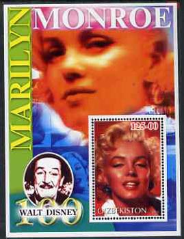 Uzbekistan 2002 Marilyn Monroe & Walt Disney Centenary #11 perf m/sheet unmounted mint, stamps on films, stamps on cinema, stamps on entertainments, stamps on music, stamps on personalities, stamps on marilyn monroe, stamps on disney