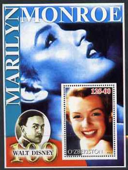 Uzbekistan 2002 Marilyn Monroe & Walt Disney Centenary #12 perf m/sheet unmounted mint, stamps on films, stamps on cinema, stamps on entertainments, stamps on music, stamps on personalities, stamps on marilyn monroe, stamps on disney
