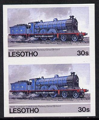 Lesotho 1984 Railways of the World 30s Caledonian Railway imperf pair unmounted mint (as SG 607) unlisted by SG, stamps on railways