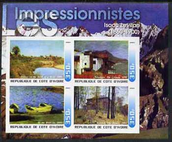 Ivory Coast 2003 Art of the Impressionists - Paintings by Isaac Levitan imperf sheetlet containing 4 values unmounted mint, stamps on arts, stamps on 