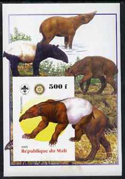 Mali 2005 Dinosaurs #10 - Palorchestes imperf m/sheet with Scout & Rotary Logos, background shows various Tapirs unmounted mint, stamps on scouts, stamps on rotary, stamps on dinosaurs, stamps on animals