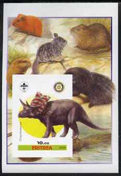 Eritrea 2005 Dinosaurs #07 - Chasmosaurus imperf m/sheet with Scout & Rotary Logos, background shows various Rodents unmounted mint, stamps on scouts, stamps on rotary, stamps on dinosaurs, stamps on animals, stamps on rodents