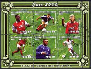Mozambique 2001 Euro 2000 Football Championship perf sheetlet #1 (France) containing 6 values fine cto used Mi 1956-61, stamps on , stamps on  stamps on football, stamps on  stamps on sport