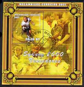 Mozambique 2001 Sydney Olympics perf s/sheet #1 showing Andre Agassi (Tennis) cto used, stamps on olympics, stamps on tennis, stamps on 
