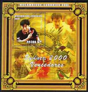 Mozambique 2001 Sydney Olympics perf s/sheet #3 showing Kong Linghui (Table Tennis) cto used, stamps on olympics, stamps on table tennis, stamps on 
