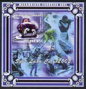 Mozambique 2001 Salt Lake Winter Olympics perf s/sheet #1 showing Armin Zoggeler (Bobsled) fine cto used, stamps on olympics, stamps on , stamps on bobsled, stamps on 