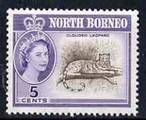 North Borneo 1961 Clouded Leopard 5c (from def set) unmounted mint, SG 393, stamps on animals, stamps on cats, stamps on leopards