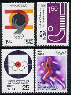 India 1976 Olympic Games (Montreal) set of 4 (Shooting, Shot, Hockey & Sprinting) unmounted mint SG 814-17, stamps on olympics   sport  field hockey   shot