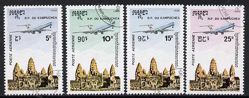 Kampuchea 1986 Air set of 4 fine used (SG 695-98), stamps on aviation
