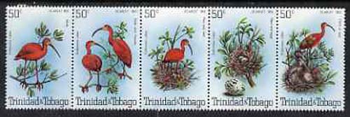 Trinidad & Tobago 1980 Scarlet Ibis se-tenant strip of 5 unmounted mint SG 563a, stamps on , stamps on  stamps on birds, stamps on  stamps on 