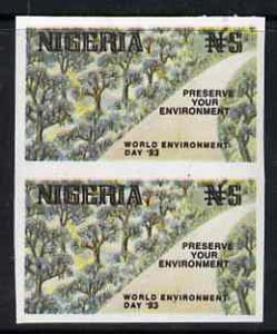 Nigeria 1993 World Environment Day 5n Forest Road imperf pair unmounted mint, SG 657var, stamps on environment, stamps on roads, stamps on trees
