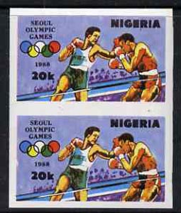 Nigeria 1988 Seoul Olympic Games 20k (Boxing) imperf pair unmounted mint, SG 566var, stamps on sport, stamps on olympics, stamps on boxing