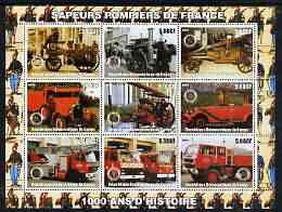 Congo 2003 Fire Services 1,000 Years - French Engines perf sheetlet containing 9 values each with Rotary Logo unmounted mint, stamps on fire, stamps on rotary