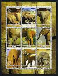 Congo 2003 Elephants perf sheetlet containing 9 values each with Rotary Logo unmounted mint, stamps on animals, stamps on elephants, stamps on rotary