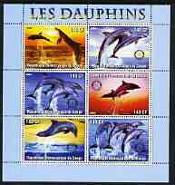 Congo 2003 Dolphins perf sheetlet #02 (horiz stamps) containing 6 values each with Rotary Logo, unmounted mint, stamps on rotary, stamps on dolphins, stamps on marine life