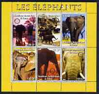 Congo 2003 Elephants perf sheetlet #02 (yellow border) containing 6 x 135 F values each with Rotary Logo, unmounted mint, stamps on rotary, stamps on animals, stamps on elephants
