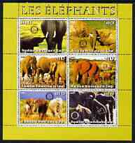 Congo 2003 Elephants perf sheetlet #01 (green border) containing 6 x 140 CF values each with Rotary Logo, unmounted mint, stamps on rotary, stamps on animals, stamps on elephants