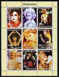 Kyrgyzstan 2003 Madonna perf sheetlet containing 9 values unmounted mint, stamps on personalities, stamps on entertainments, stamps on music, stamps on pops, stamps on women