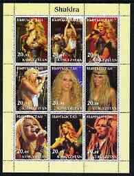 Kyrgyzstan 2003 Shakira perf sheetlet containing 9 values unmounted mint, stamps on music, stamps on pops, stamps on women