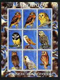 Somalia 2003 Owls perf sheetlet containing 9 values unmounted mint, stamps on birds, stamps on birds of prey, stamps on owls