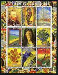 Somalia 2003 Paintings by Vincent Van Gogh #1 perf sheetlet containing 9 values unmounted mint (vertical format), stamps on arts, stamps on van gogh