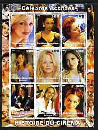 Congo 2003 History of the Cinema #06 (Actresses) perf sheetlet containing 9 values unmounted mint (Showing Heather Locklear, Penelope Cruz, Gillian Anderson, Jennifer Aniston, Meg Ryan, Jennifer Lopez, Lucy Liu, Helen Hunt & Franke Pottente), stamps on personalities, stamps on entertainments, stamps on films, stamps on cinema, stamps on women