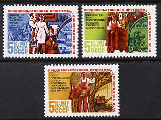 Russia 1983 Food Programme set of 3 unmounted mint, SG 5373-75, Mi 5320-22*, stamps on food, stamps on wheat, stamps on agriculture