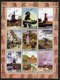 Benin 2003 Paintings of Windmills #03 perf sheetlet containing 9 values unmounted mint, stamps on windmills, stamps on arts