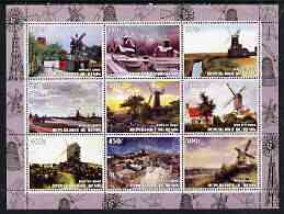 Benin 2003 Paintings of Windmills #02 perf sheetlet containing 9 values unmounted mint, stamps on , stamps on  stamps on windmills, stamps on  stamps on arts