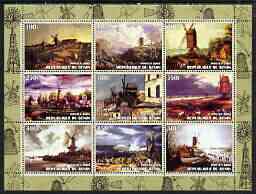 Benin 2003 Paintings of Windmills #01 perf sheetlet containing 9 values unmounted mint, stamps on windmills, stamps on arts