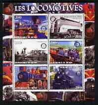 Benin 2003 Steam Locomotives perf sheetlet containing 6 values each with Rotary Logo, unmounted mint, stamps on railways, stamps on rotary