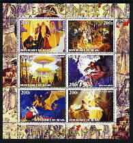Benin 2003 Fairy Tales - paintings by Hildebrandt perf sheetlet containing 6 values unmounted mint, stamps on arts, stamps on fairy tales, stamps on children, stamps on dragons