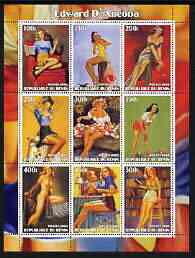 Benin 2003 Fantasy Art by Edward D'Ancona (Pin-ups) perf sheet containing 9 values, unmounted mint, stamps on , stamps on  stamps on arts, stamps on  stamps on women, stamps on  stamps on nudes, stamps on  stamps on croquet, stamps on  stamps on fantasy