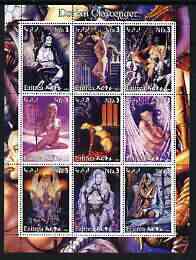 Eritrea 2003 Fantasy Art by Dorian Cleavenger (Pin-ups) perf sheet containing 9 values, unmounted mint, stamps on arts, stamps on women, stamps on nudes, stamps on fantasy