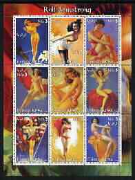 Eritrea 2003 Fantasy Art by Rolf Armstrong (Pin-ups) perf sheet containing 9 values, unmounted mint, stamps on arts, stamps on women, stamps on nudes, stamps on fantasy