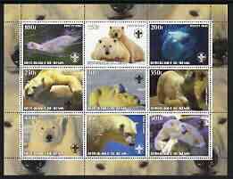 Benin 2003 Polar Bears perf sheetlet containing set of 9 values each with Scouts Logo unmounted mint, stamps on animals, stamps on scouts, stamps on bears, stamps on polar