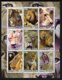 Benin 2003 Lions perf sheetlet containing set of 9 values each with Scouts Logo unmounted mint, stamps on animals, stamps on scouts, stamps on cats, stamps on lions