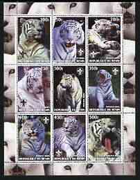 Benin 2003 Tigers #1 perf sheetlet containing set of 9 values each with Scouts Logo unmounted mint, stamps on animals, stamps on scouts, stamps on cats, stamps on tigers