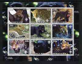 Benin 2003 Leopards perf sheetlet containing set of 9 values each with Scouts Logo unmounted mint, stamps on animals, stamps on scouts, stamps on cats, stamps on leopards