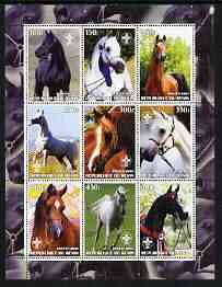 Benin 2003 Arabian Horses perf sheetlet containing set of 9 values each with Scouts Logo unmounted mint, stamps on animals, stamps on scouts, stamps on horses