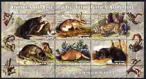 Benin 2003 Animals of America by John James Audubon perf sheetlet containing 6 values unmounted mint, stamps on animals, stamps on audubon, stamps on otters, stamps on hares, stamps on jaguars, stamps on fox, stamps on cats, stamps on , stamps on  fox , stamps on foxes, stamps on 