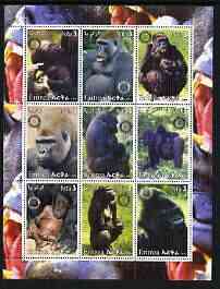 Eritrea 2003 Gorillas perf sheetlet containing set of 9 values each with Rotary Logo unmounted mint, stamps on animals, stamps on rotary, stamps on apes, stamps on gorillas