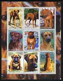 Eritrea 2003 Dogs - Rhodesian Ridgeback perf sheetlet containing set of 9 values each with Rotary Logo unmounted mint, stamps on animals, stamps on rotary, stamps on dogs