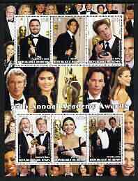 Benin 2003 75th Annual Academy Awards perf sheetlet #2 containing 6 values unmounted mint (shows E Armstrong, A Brody, R Gere, etc), stamps on films, stamps on cinema, stamps on movies, stamps on personalities, stamps on 