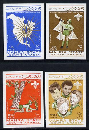 Aden - Mahra 1967 Scouts imperf set of 4 unmounted mint, Mi 12-15B, stamps on scouts